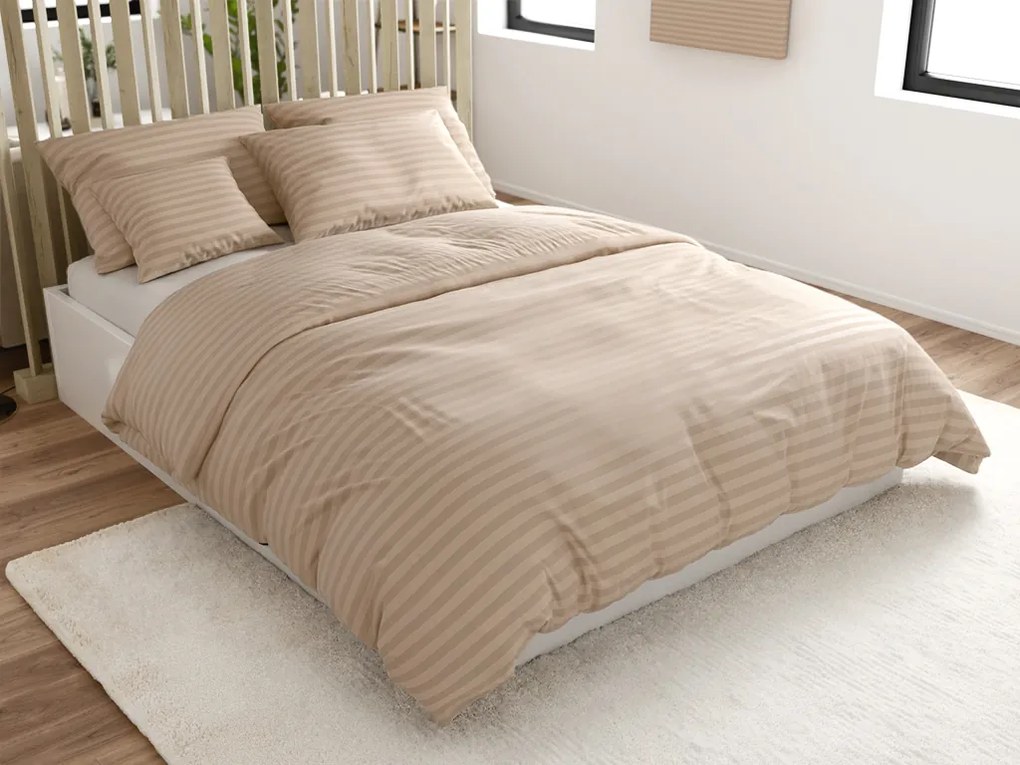Hotelové obliečky z mikrovlákna JASMINE béžové - prúžok 2 cm Rozmer obliečky: 70 x 90 cm | 140 x 200 cm