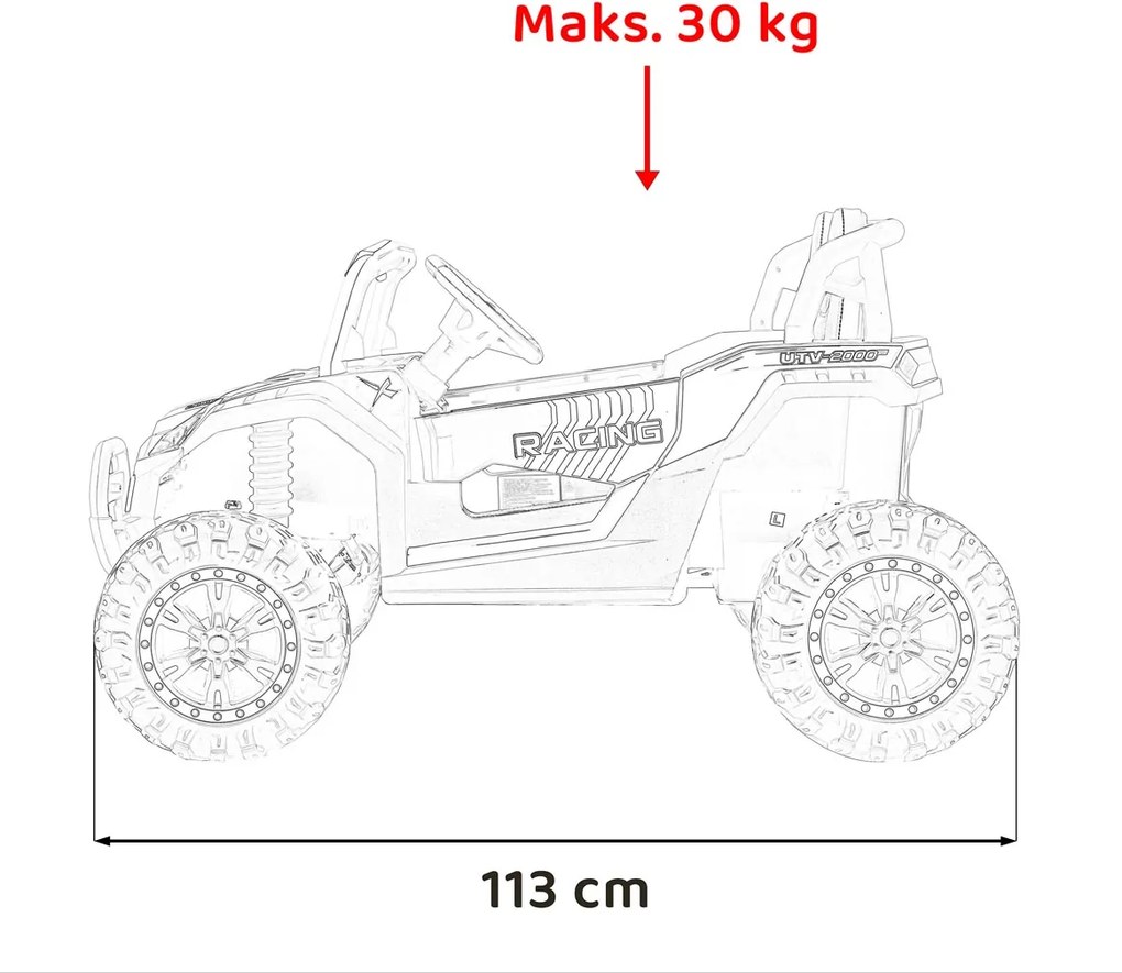 Ramiz Elektrická bugina UTV 2000M Racing biela + MP3 zvuky a svetlá + diaľkové ovládanie + pomalý štart
