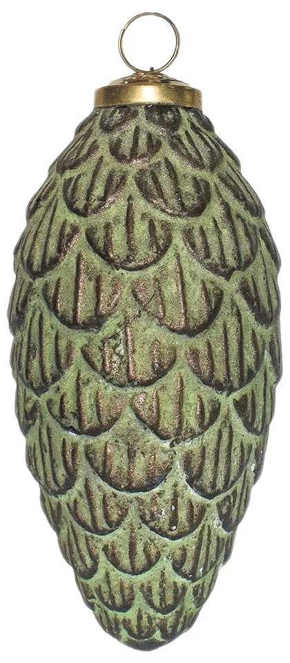Zeleno-hnedá sklenená ozdoba šiška - Ø 7*15 cm