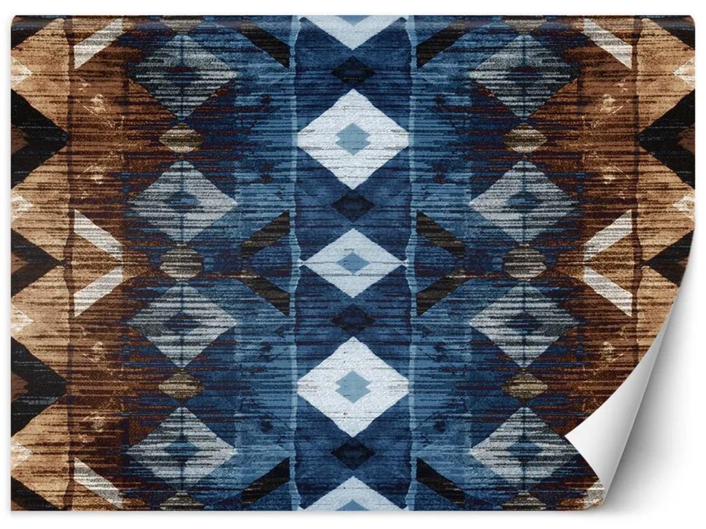 Fototapeta, Geometrický vzor modro-hnědý - 368x254 cm