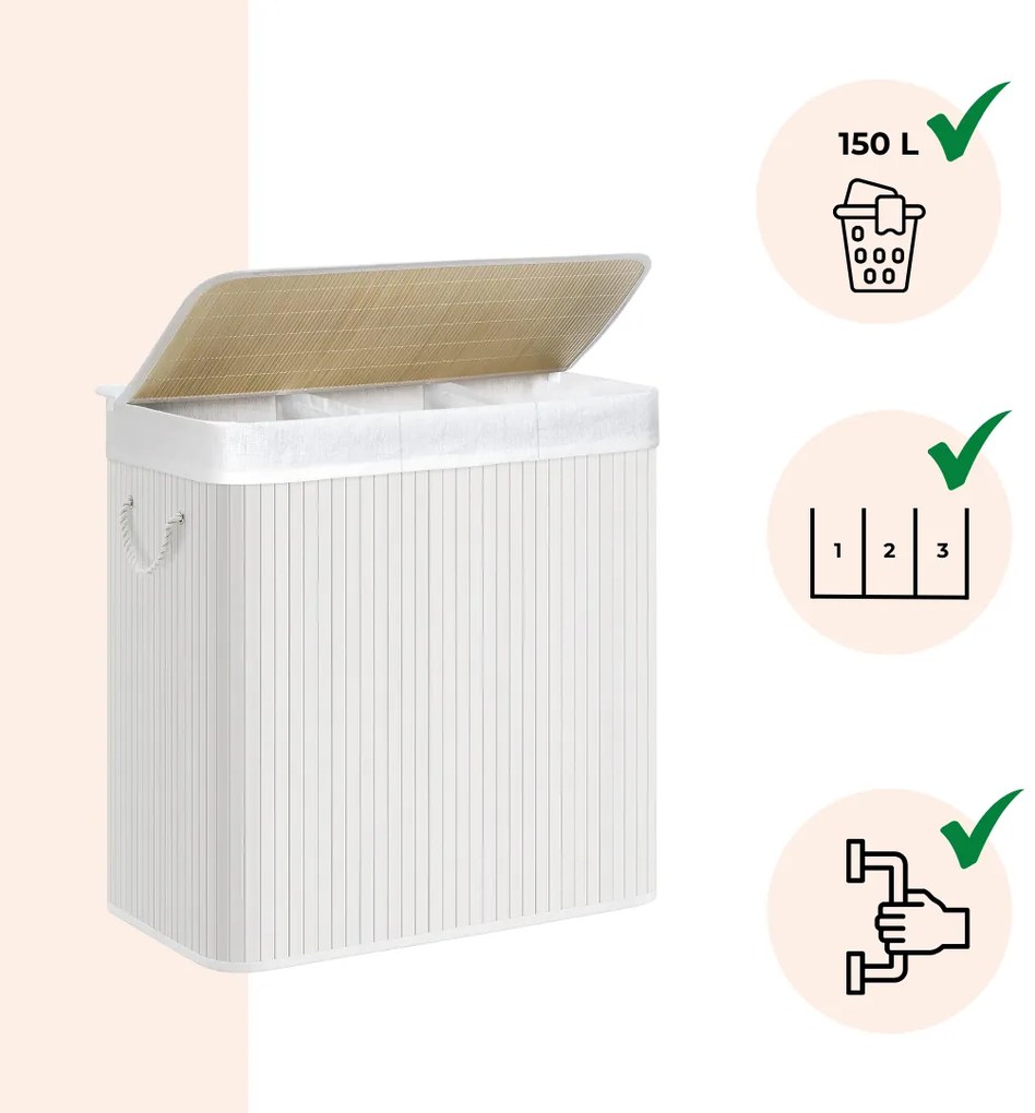 Bambusový kôš na bielizeň DORA, 150 l, biela SongmicsHome