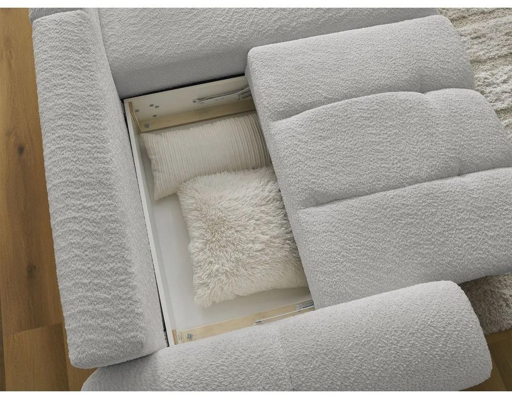 Svetlosivá rozkladacia/s úložným priestorom rohová pohovka z textílie buklé (pravý roh/s leňoškou) Roxelane – Bobochic Paris