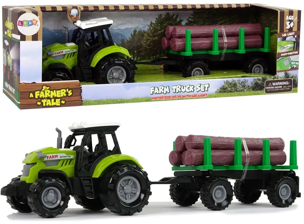 LEAN TOYS Zelený traktor s prívesom