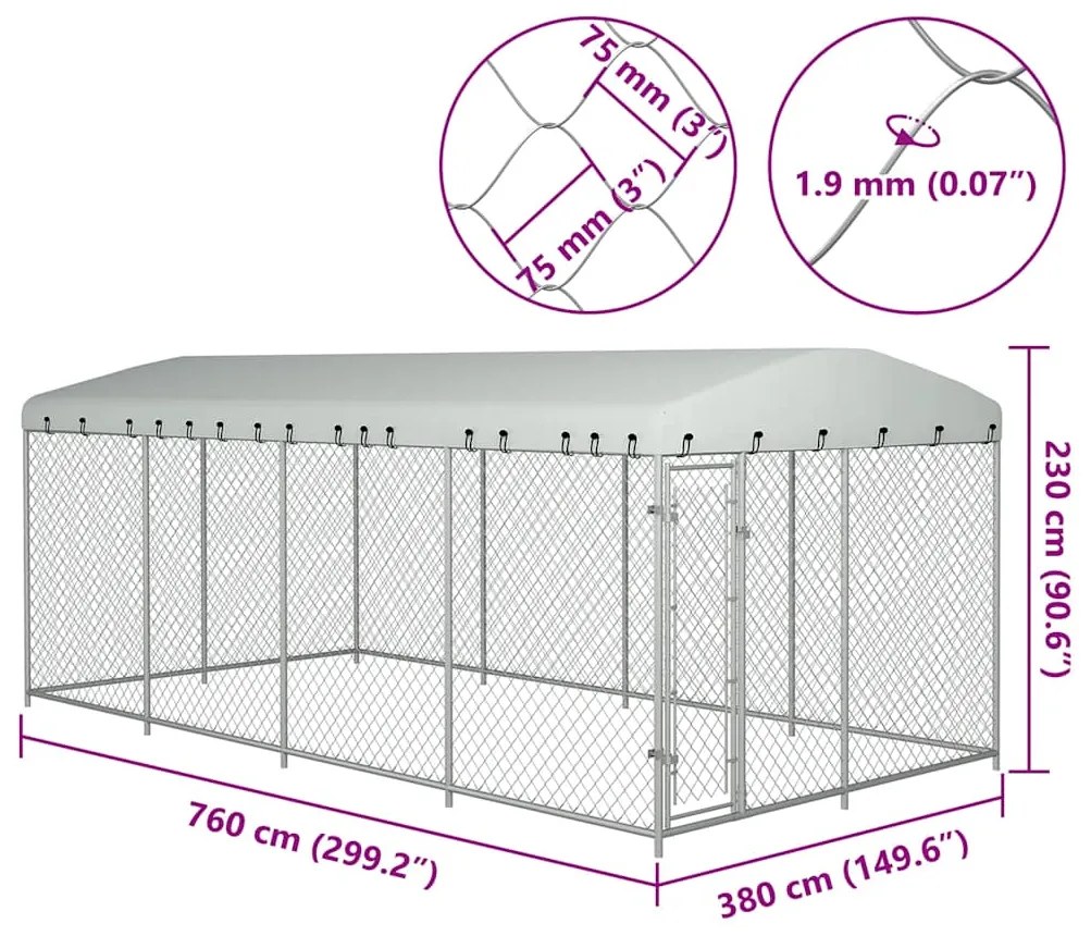 Vonkajšia voliéra pre psy so strechou 7,6x3,8x2,3 m