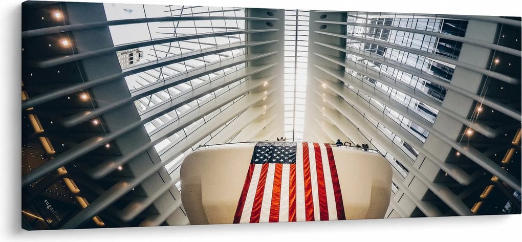 Obraz stavby s vlajkou USA (120x50 cm)