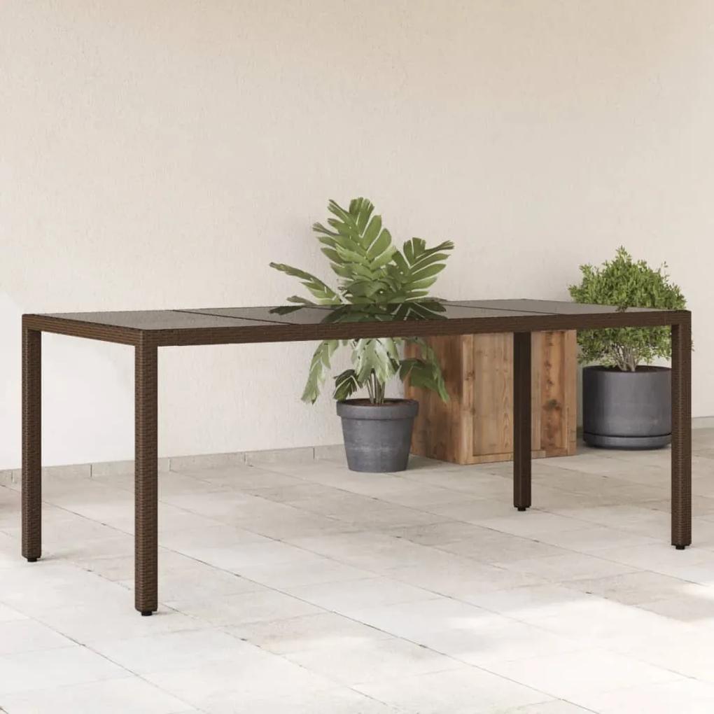 Záhradný stôl so sklenenou doskou hnedý 190x90x75 cm polyratan 365540