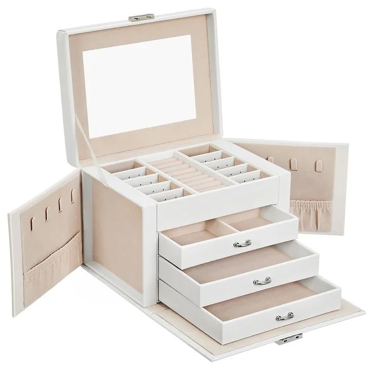 Šperkovnica so zrkadlom KARINA, 22,5x17,5x16,5cm, biela SongmicsHome