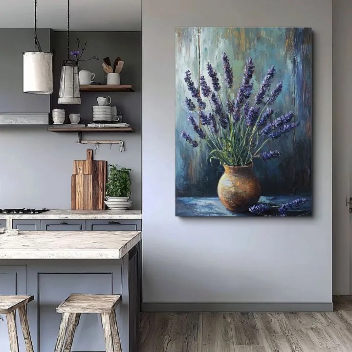Obraz levanduľová harmónia | Pokoj v hlinenej váze | Akrylové detaily 40x60 cm