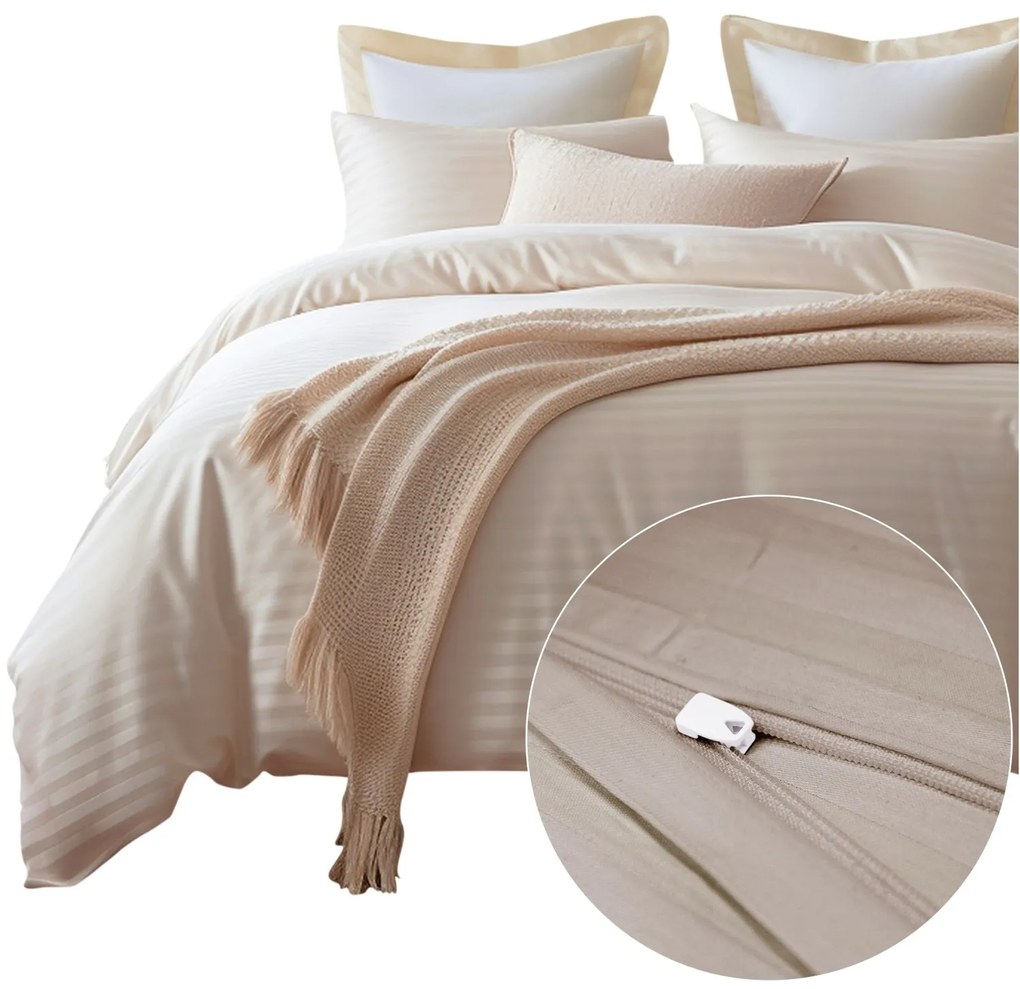 SATÉNOVÉ OBLIEČKY SATINLOVE EXCLUSIVE CIZGILI 160X200 CM, 2KS 70X80 CM BÉŽOVÉ