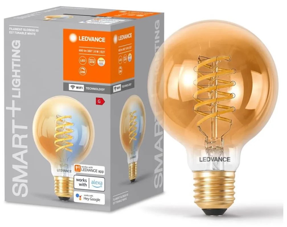 Ledvance LED Stmievateľná žiarovka SMART+ GLOBE E27/8W/230V 2200-5000K Wi-Fi - Ledvance P225566