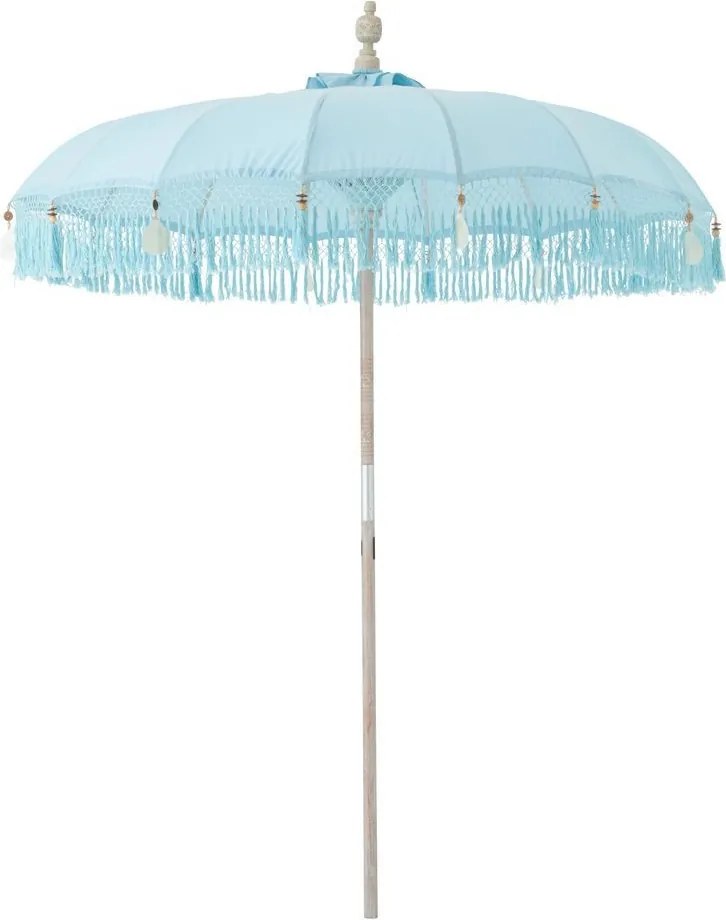 Modrý slnečník so drevenou tyčou a strapcami Bobbi Blue - ∅ 200*260 cm