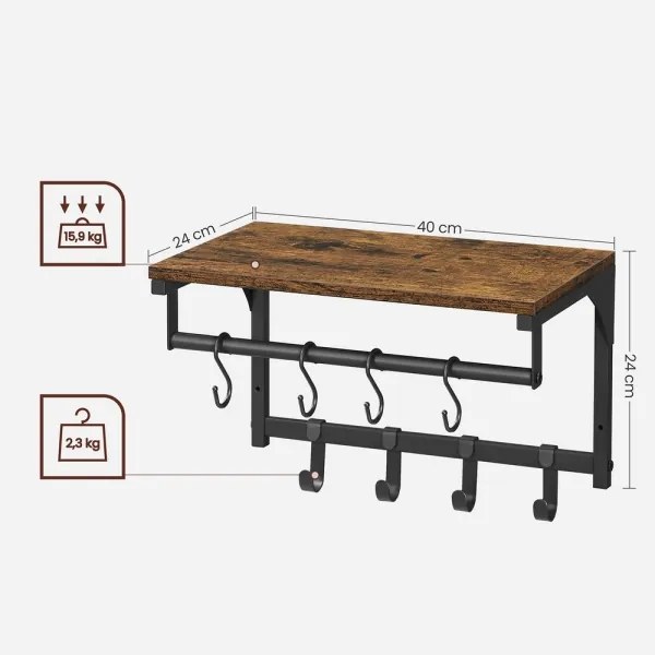 Nástenný vešiak s poličkou NATE hnedá/čierna