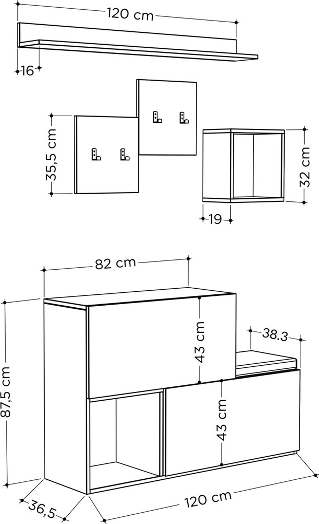 Predsieňová stena Houseland HOLDON tmavá káva/moka