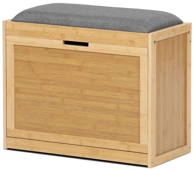 Botník, masiv bambus, přírodní odstín, šedá látka