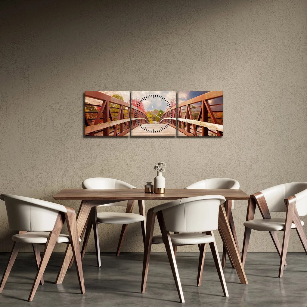 Obraz - drevený most (s hodinami) (90x30 cm)