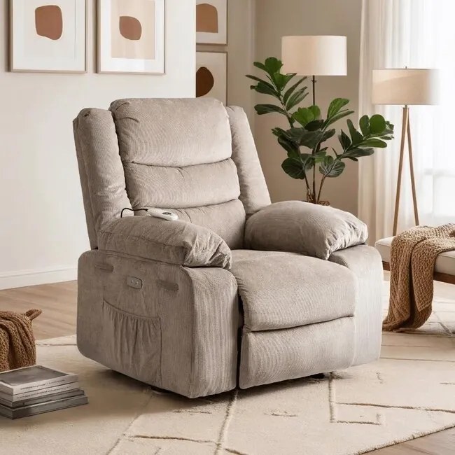 Elektrické polohovacie masážne kreslo Avalon béžová plochá tkanina