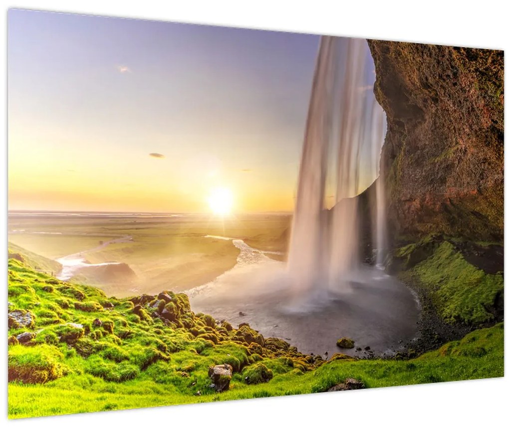 Obraz - Seljalandsfoss spoza vnútra jaskyne (90x60 cm)