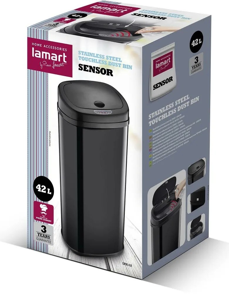 Lamart LT8112 Bezdotykový kôš Sensor 42 l, čierna, 42 l