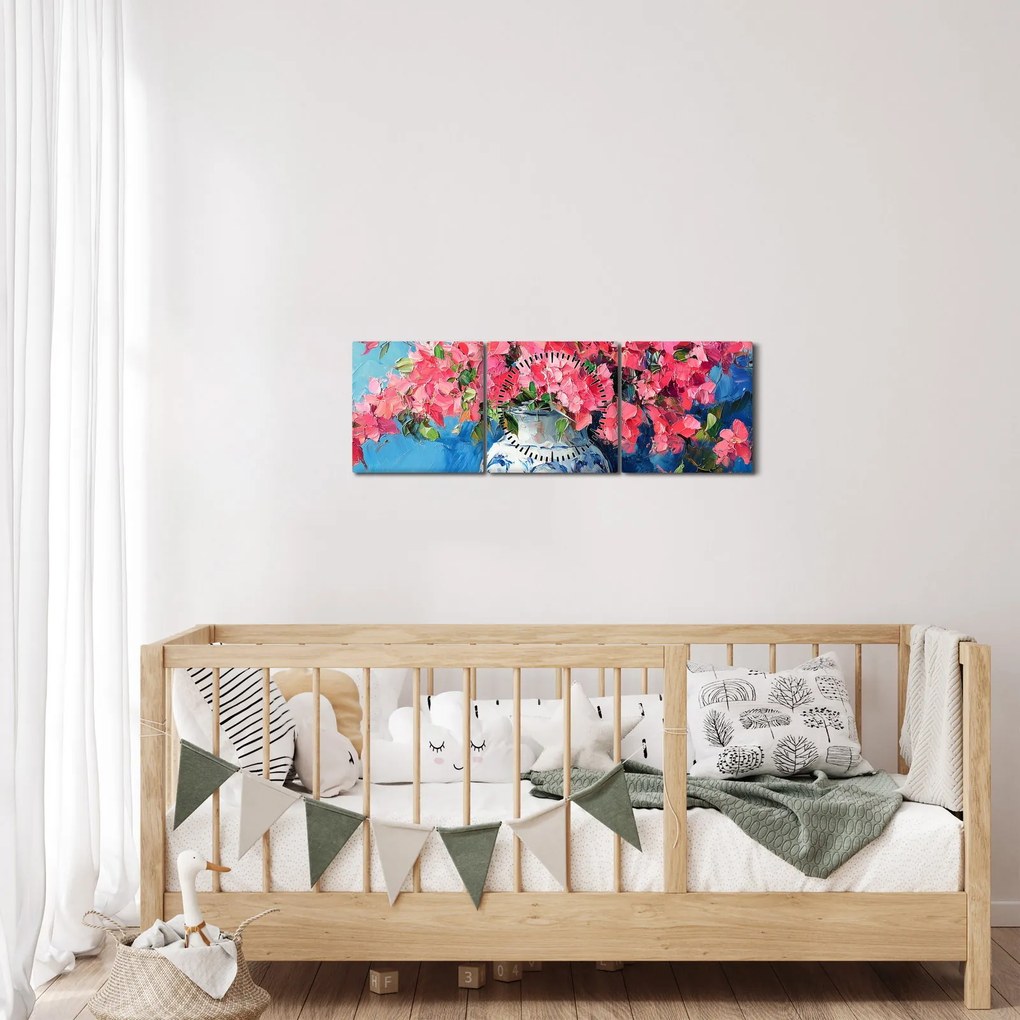 Obraz - Váza ružových kvetov (s hodinami) (90x30 cm)