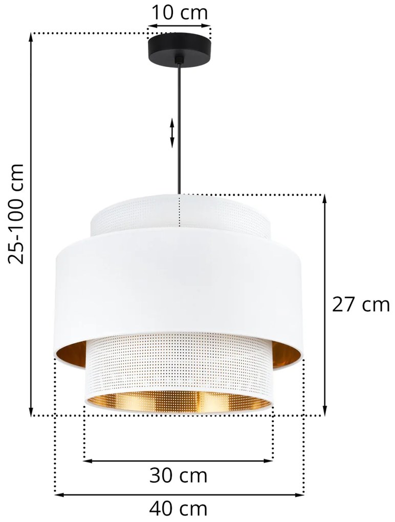Závesné svietidlo Asti, 1x PVC/biele textilné tienidlo, (fi 40cm), g/c, b