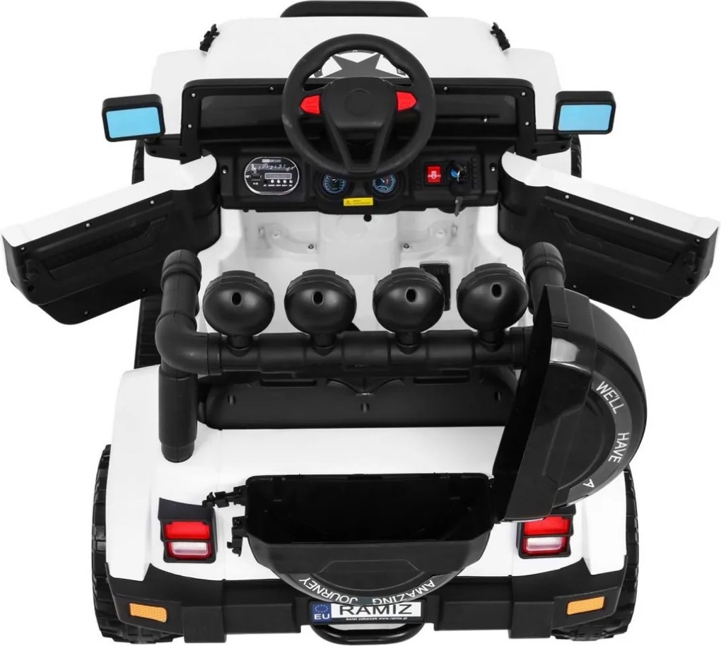 Ramiz Detské terénne auto Full Time 4WD Biele + 4x4 + Diaľkové ovládanie + LED audio + Úložný priestor