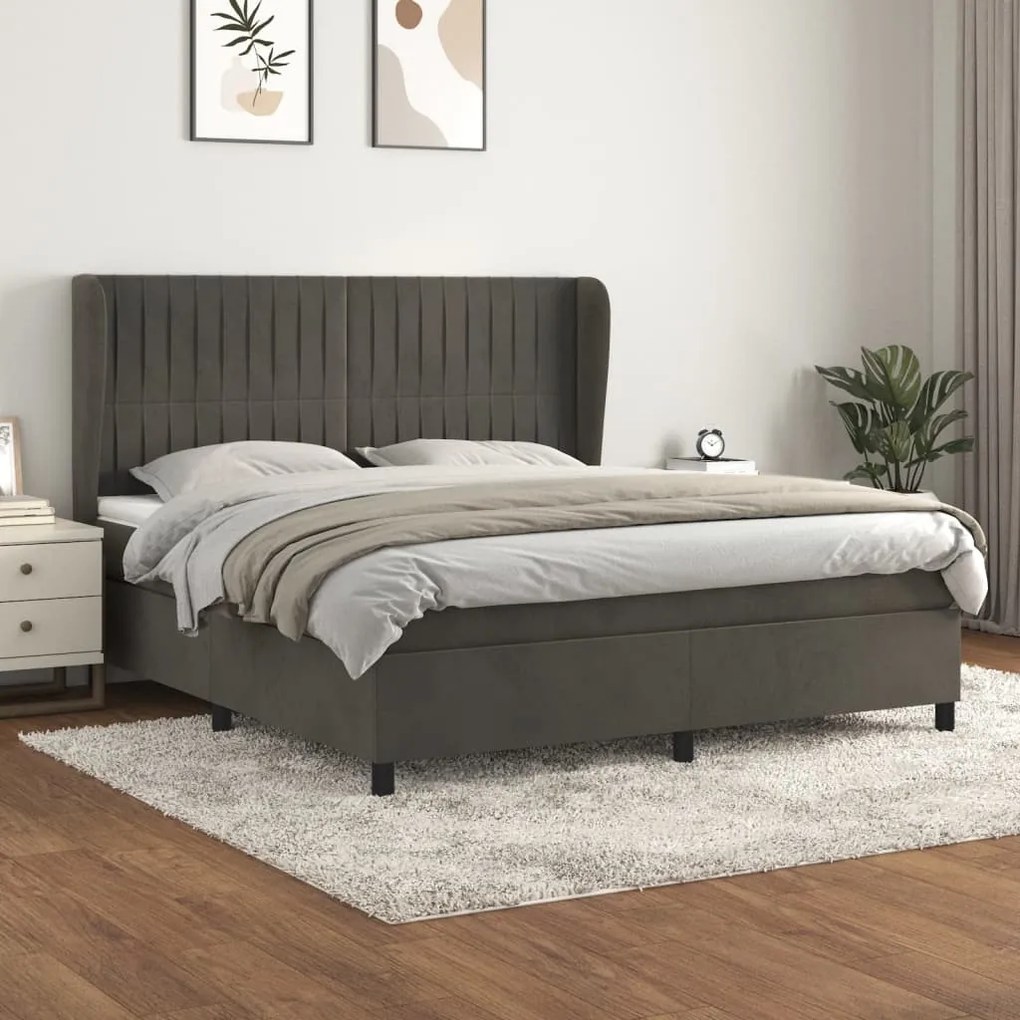 Posteľný rám boxspring s matracom tmavosivý 180x200 cm zamat 3129346