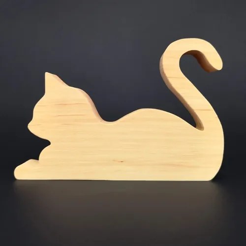 AMADEA Drevená dekorácia mačka ležiaca, masívne drevo, 15x10,5x2,5 cm