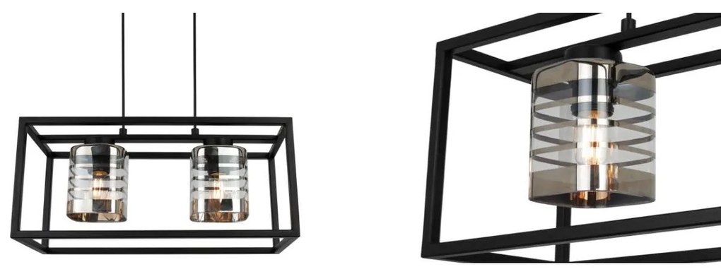 Závesné svietidlo HELIX CAGE, 2x sklenené tienidlo so vzorom v kovovom ráme