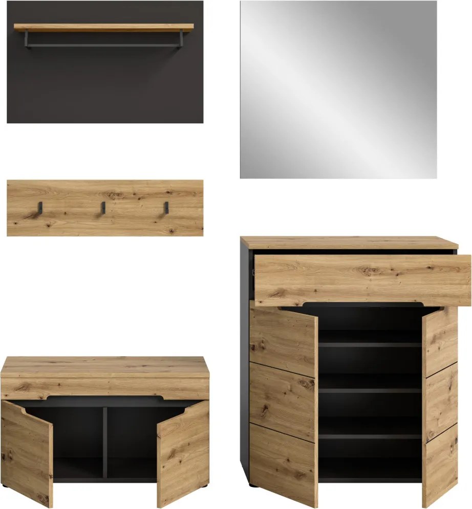 Predsieňová zostava Cano (5-dielna), šedá/dub artisan