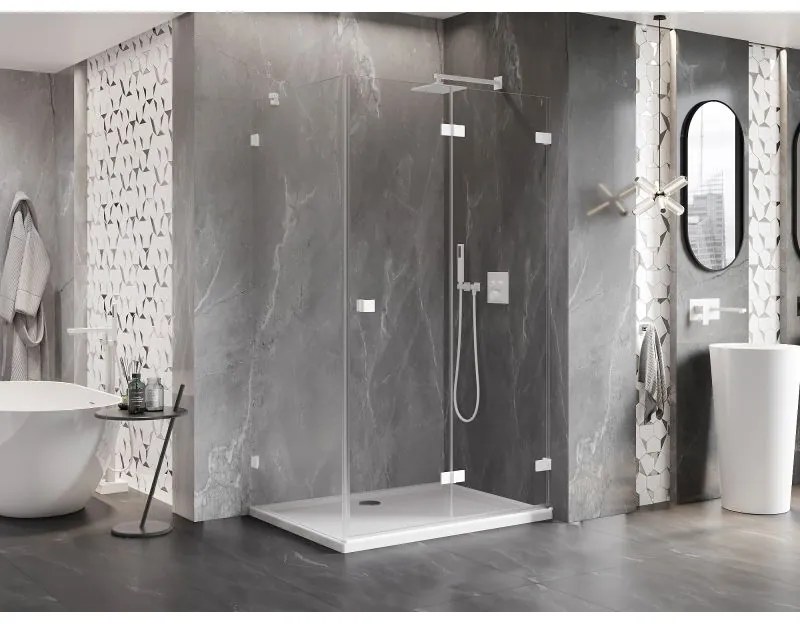 Mexen Lunar-F, 1-krídlový sprchový kút so skladacími dverami, pravý, 95 x 90 cm, 8mm číre sklo, biely profil, 836-095-090-20-00-P