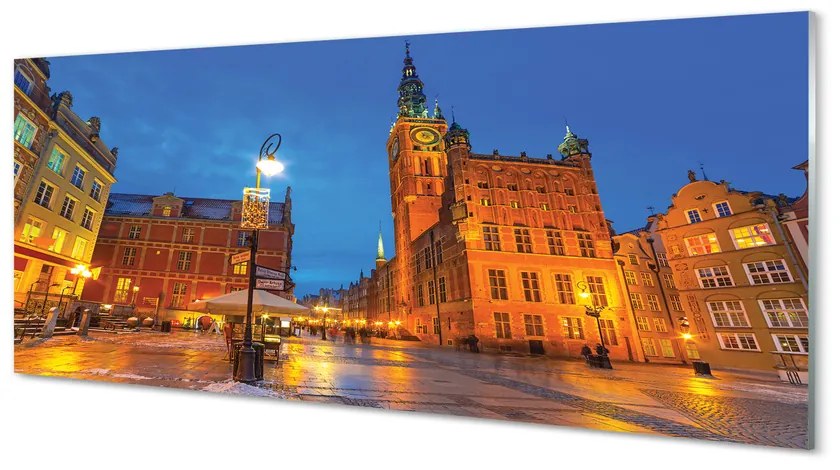 Obraz na akrylátovom skle Gdańsk staré mesto v noci kostol 120x60 cm