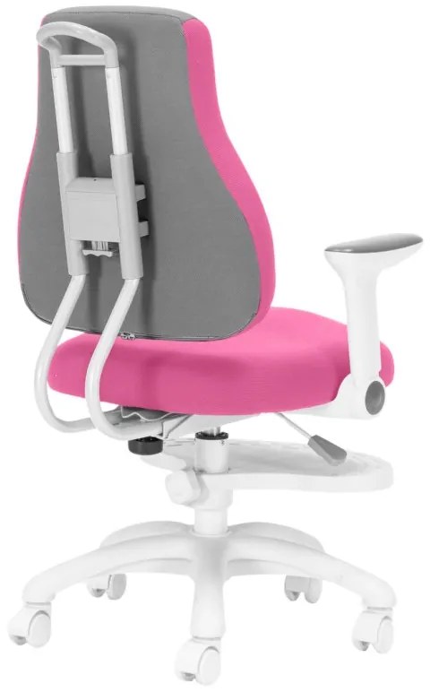 Detská rastúca stolička Neoseat KINDER WHITE — látka, šedá / tmavo ružová