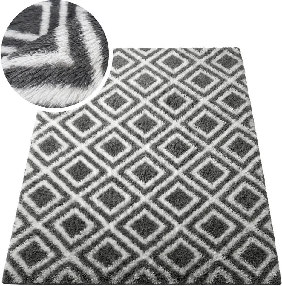 TZ Tmavosivý vzorovaný koberec shaggy Decor Cube Rozmer: 100x150 cm