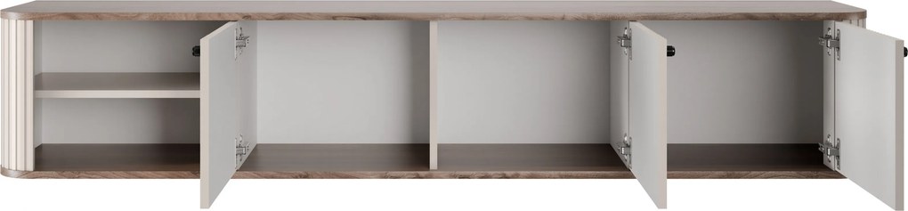 Závesná RTV skrinka Vesper 187 cm trojdverová - kasmír / orech / čierne úchyty