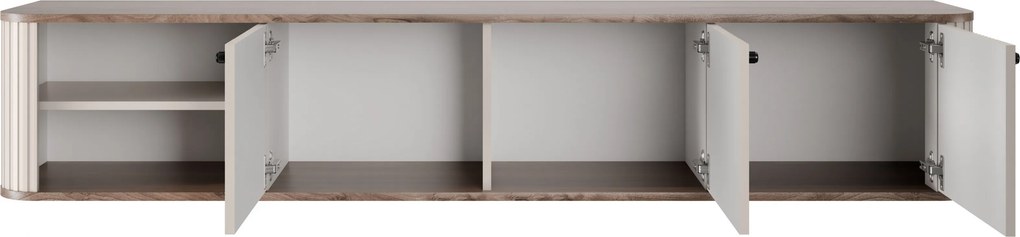 Závesná TV skrinka Vesper 187 cm trojdverová - kašmír / orech / čierne úchytky