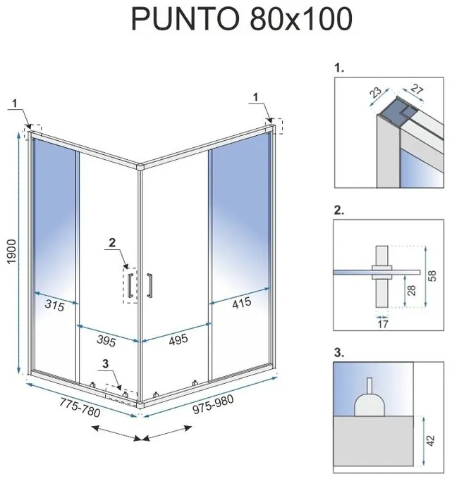 Rea - PUNTO BLACK MAT sprchový kút  80 x 100 cm, číre sklo/čierny profil, REA-K4806