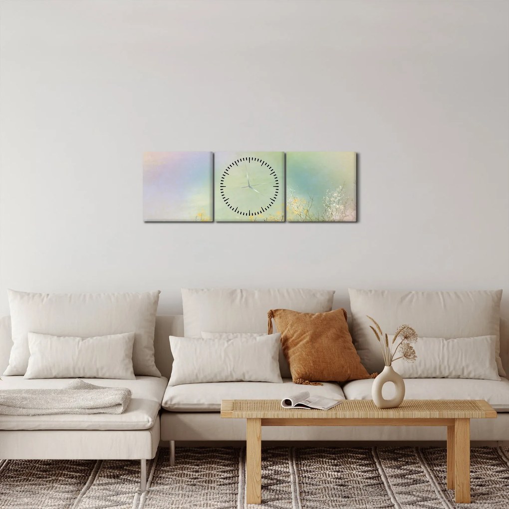 Obraz - Maľovaná lúka 2 (s hodinami) (90x30 cm)