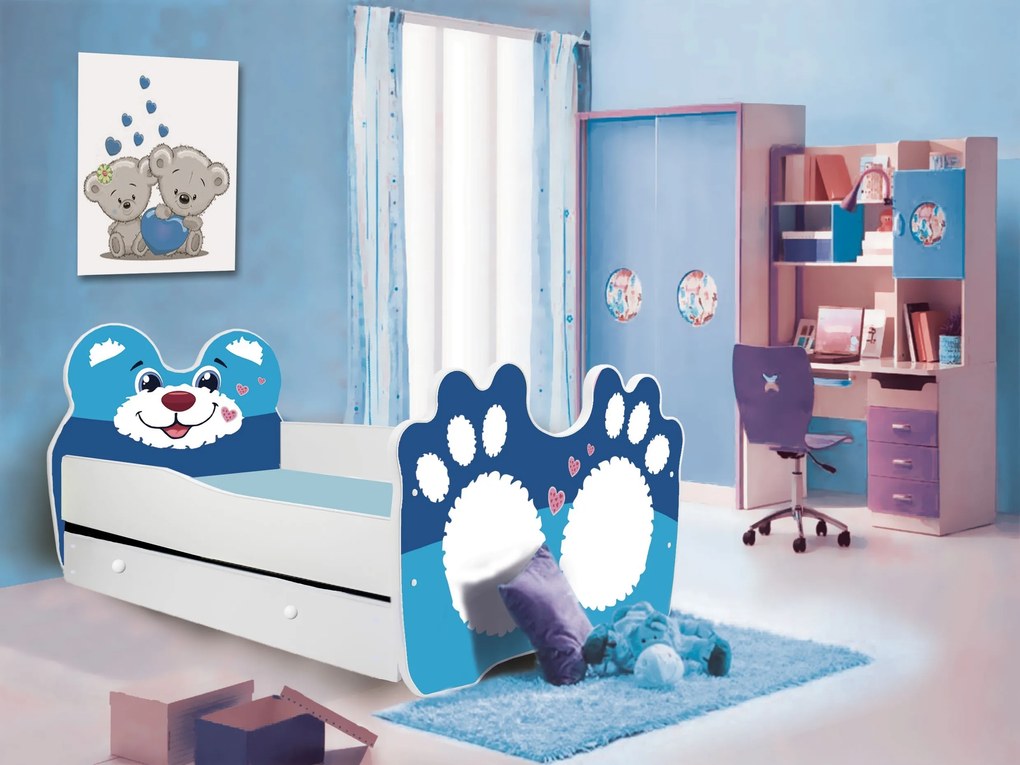 Detská posteľ zvieratko 160x80 so zásuvkou Farba: bielo / modrý macko