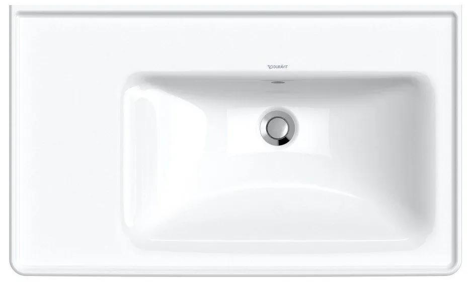 DURAVIT D-Neo asymetrické umývadlo na skrinku s odkladacou plochou vľavo, bez otvoru, s prepadom, 800 x 480 mm, biela, s povrchom WonderGliss, 23708000601