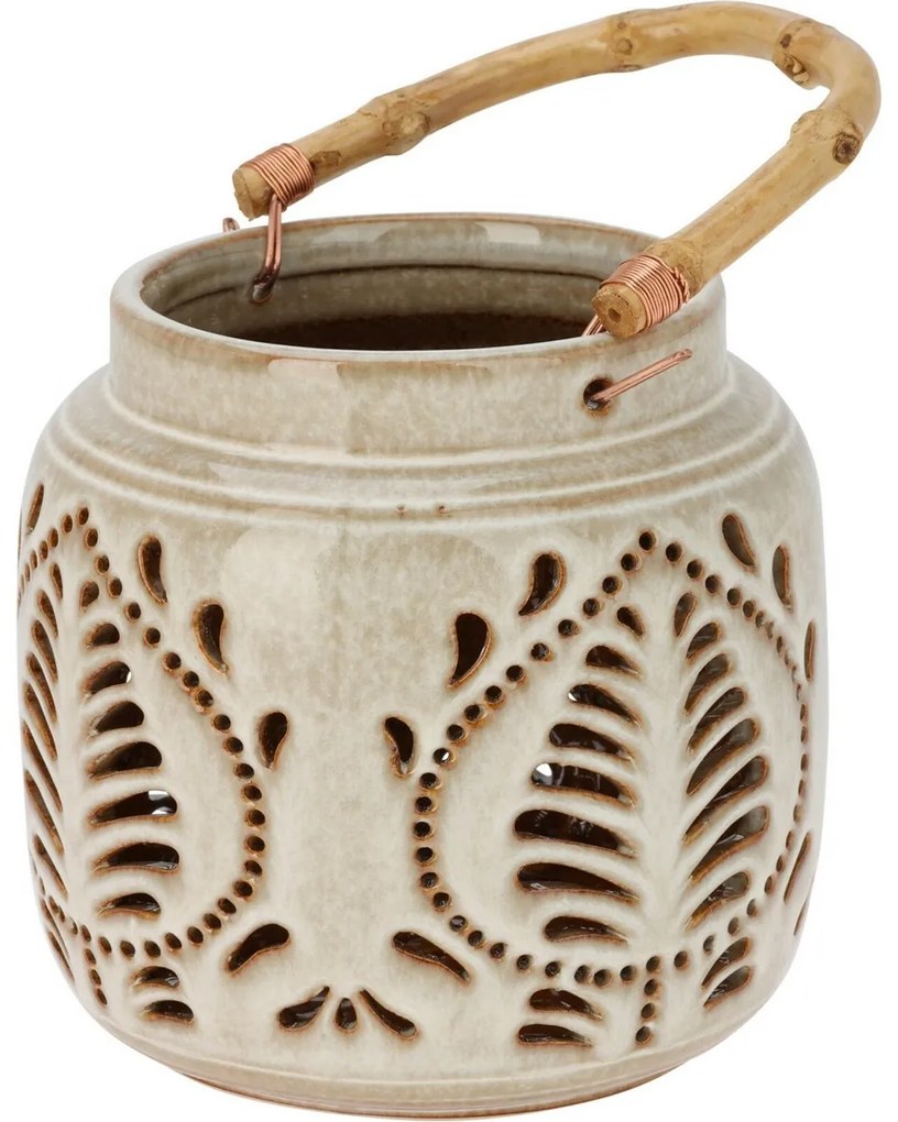 Lampáš porcelánový s bambusovým držadlom 14,5 x 14 cm, béžová