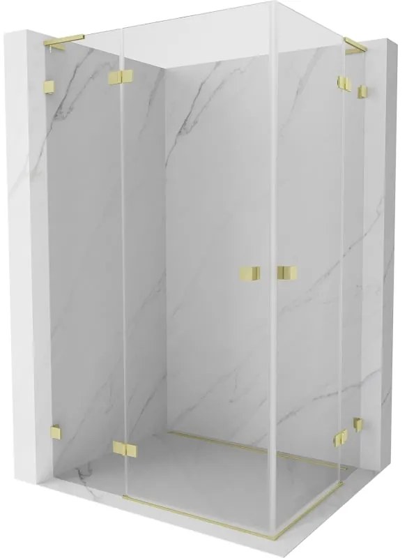 Mexen Lunar, L Duo výklopný sprchový kút 110 x 100 cm, 8mm číre sklo, zlatý matný profil, 834L-110L-100P-55-00