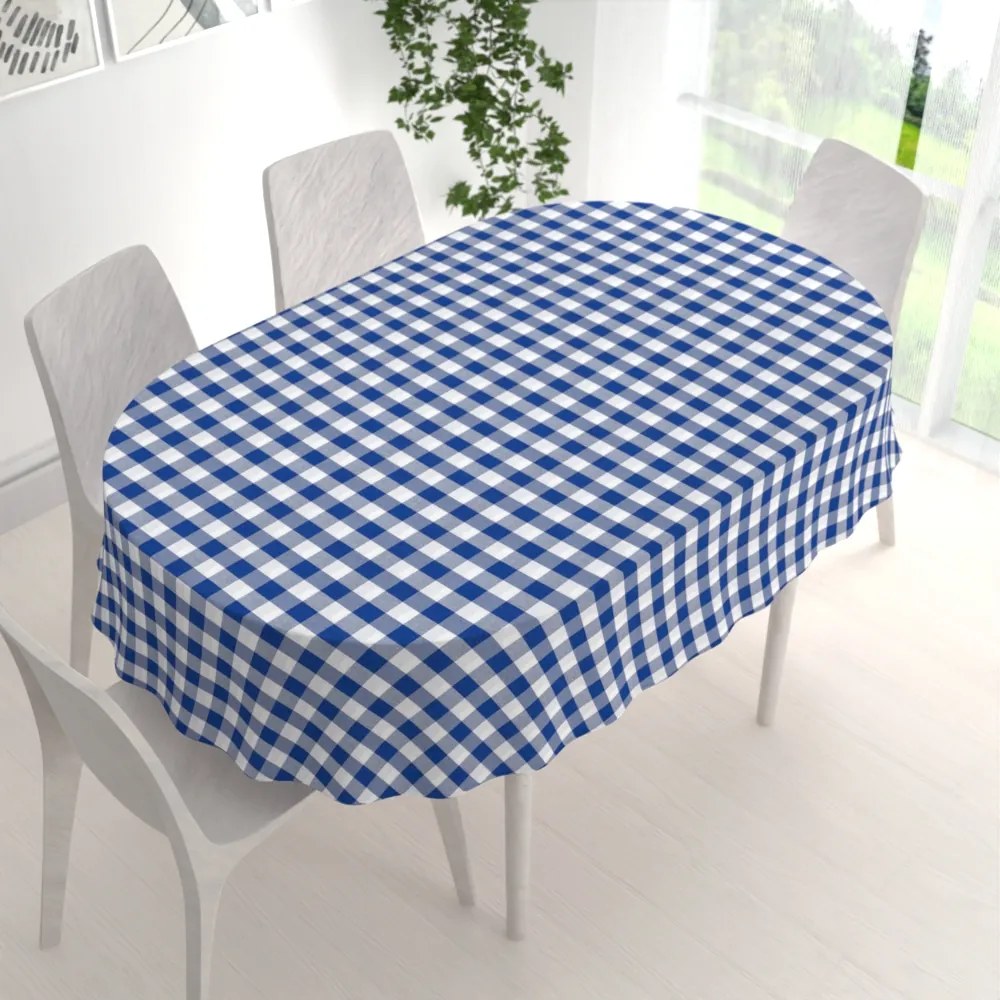 Biante Dekoračný oválny obrus Rebeka RE-007 Modro-biela kocka veľká 120x180 cm