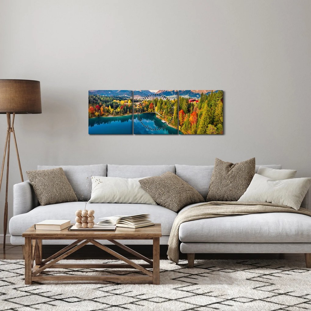 Obraz - Jazero Urisee, Rakúsko (s hodinami) (90x30 cm)