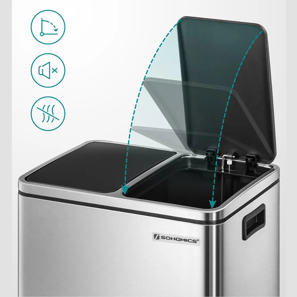Kôš na separovanie odpadu SORT 30l (2×15l), strieborná/čierna SongmicsHome