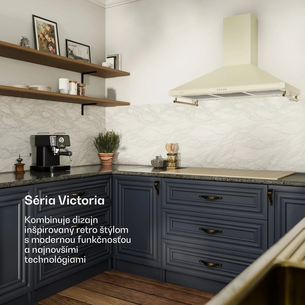 Klarstein Victoria 90, digestor, 90 cm, nástenný, 630 m³/h, LED, retro dizajn, slonovinový
