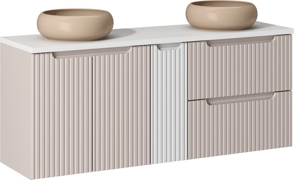 Comad Kúpeľňová skrinka s doskovými umývadlami set Nova Cashmere 140 kašmír/biela