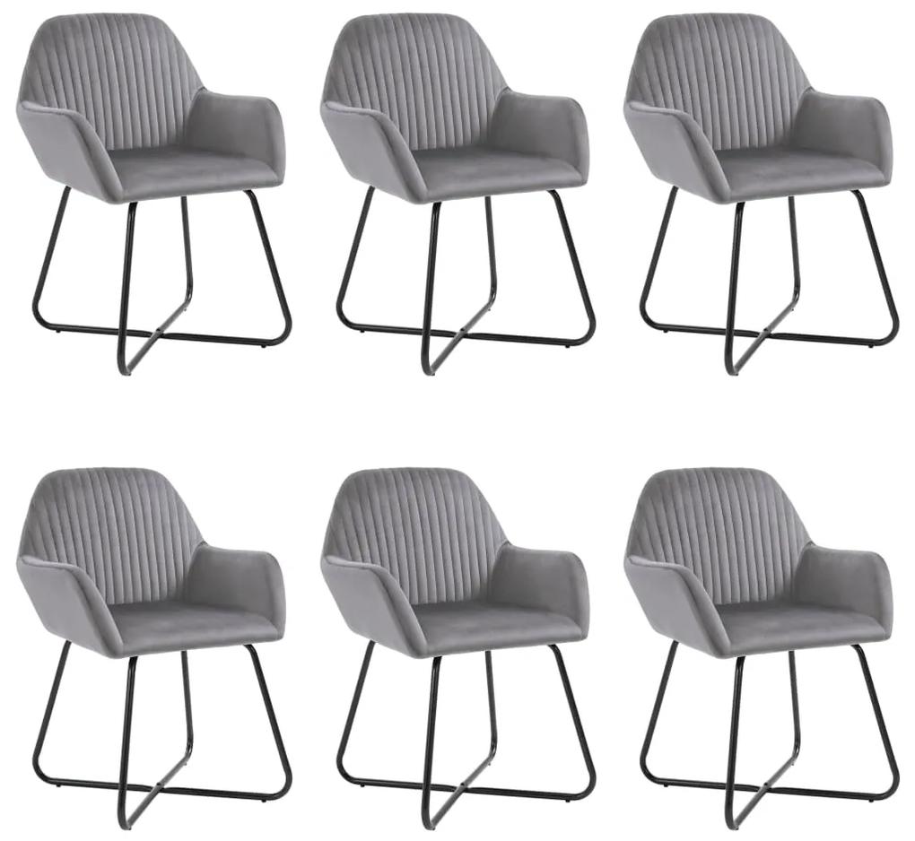 vidaXL Jedálenské stoličky 6 ks sivé zamatové