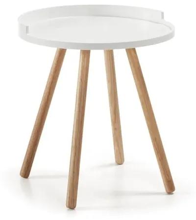 Biely odkladací stolík s drevenou podnožou La Forma Bruk