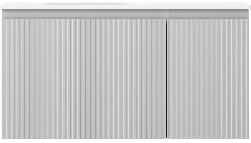 Mexen Rivel, kúpeľňová skrinka 90 cm s umývadlom Vela na ľavej strane, 1S, 1D, drážkovaná, sivá matná/biela matná - 91A23-09047-3-BBFF62-W23L01