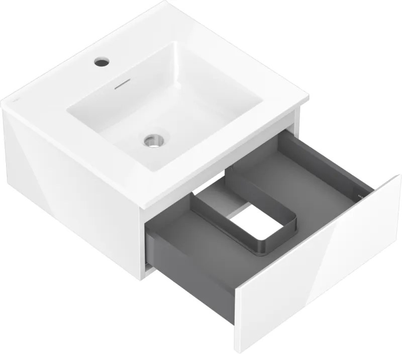 Mexen Orio, kúpeľňová skrinka 50 cm s umývadlom Otis, 1 zásuvka, biela lesklá, 91A10-05023-1-BF00-W18M00